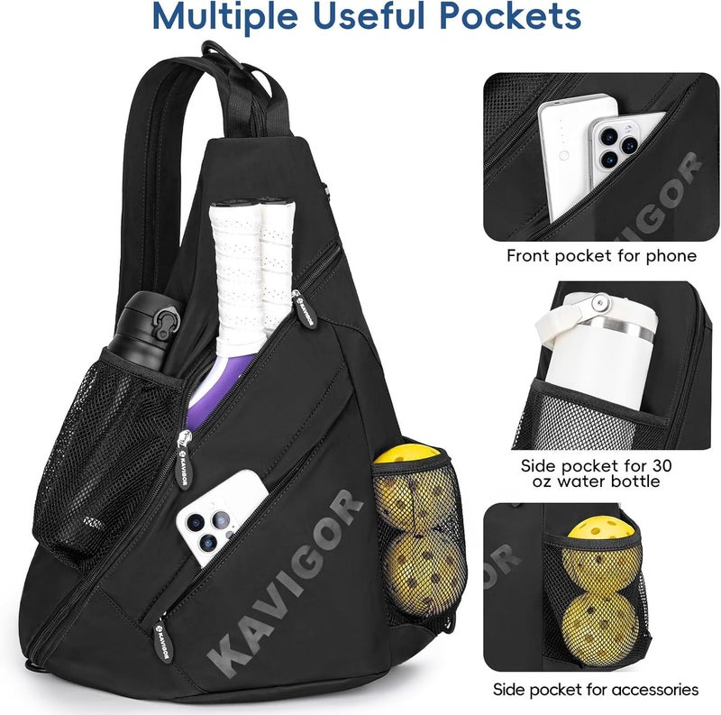 KAVIGOR 2025 Pickleball Sling Bag, Convertible Ultra-Light Backpack with Skin-Soft Fabric & Wet/Dry Pocket, Fits 4 Paddles + Gear - Image 3